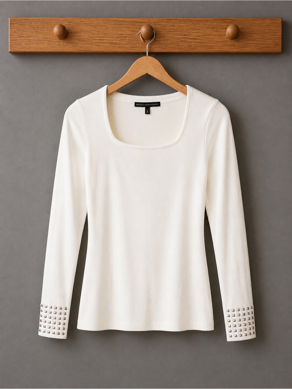 WHBM Ivory Ribbed Knit Studded Cuff Top XS